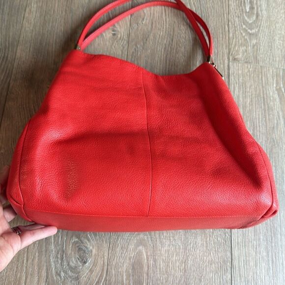 VINTAGE COACH LARGE TRIPLE COMPARTMENT LEATHER HOBO SHOULDER BAG RED EEEUC - Picture 10 of 14
